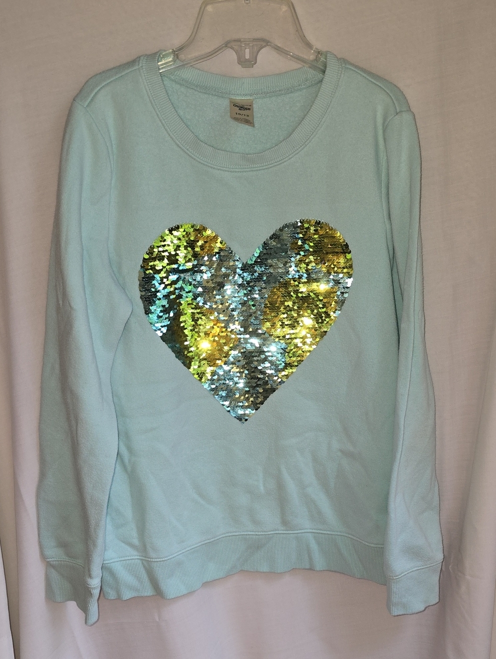 OshKosh B'gosh Light Blue Crewneck with Gold & Silver Sequin Heart
